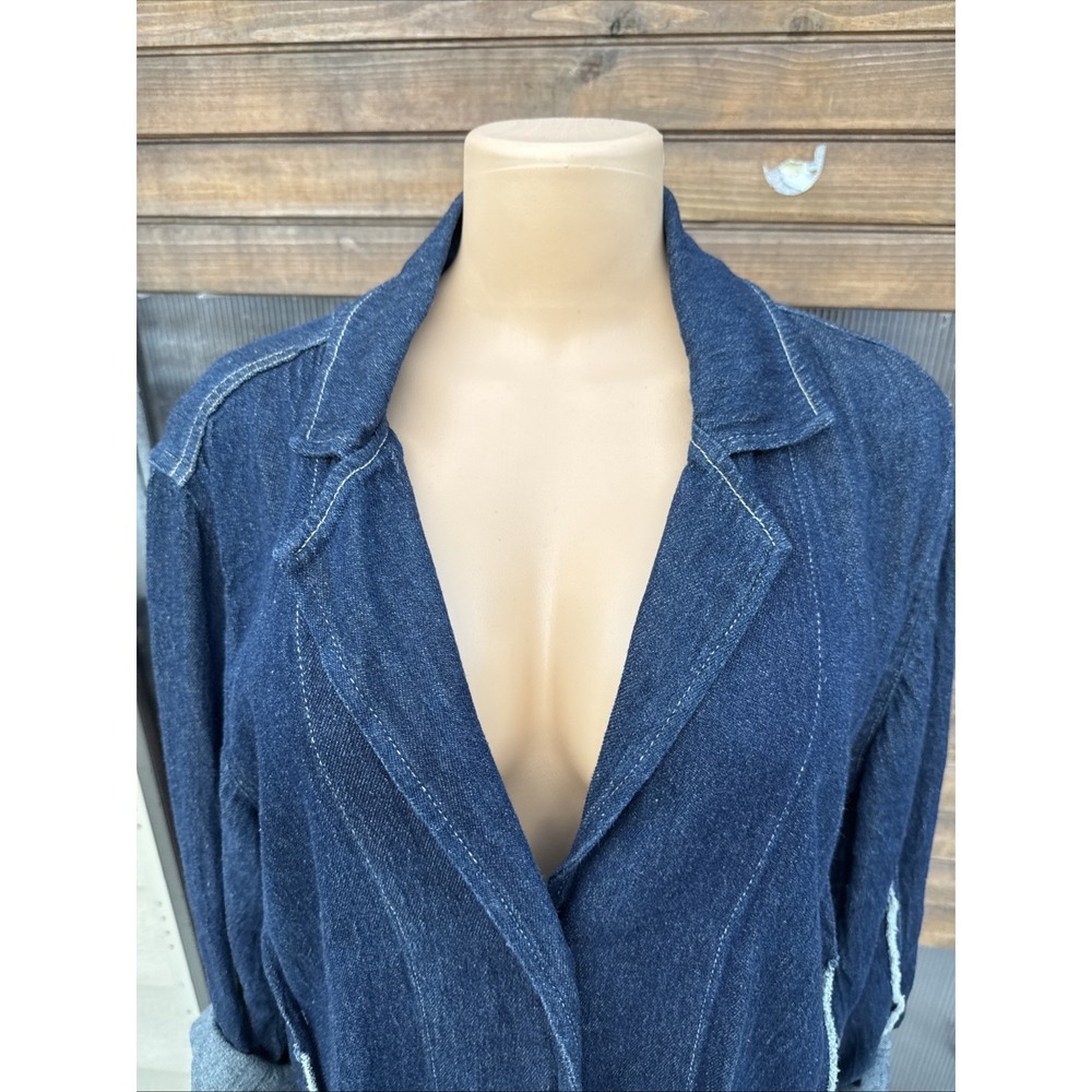 Cynthia Ashby Denim DusterJacket /dress Artsy Asymmetrical Distressed Lagenlook - Picture 2 of 12